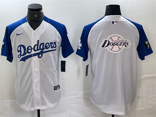 Men's Los Angeles Dodgers Team Big Logo White/Blue Vin Patch Cool Base Stitched Baseball Jersey Men's Los Angeles Dodgers Team Big Logo White/Blue Vin Patch Cool Base Stitched Baseball Jersey